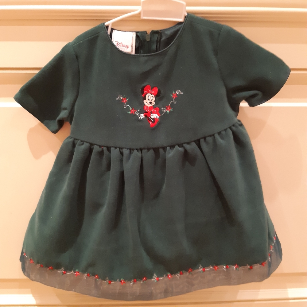Disney Minnie mouse Christmas dress. Green Velour + red. 12 months of age. New